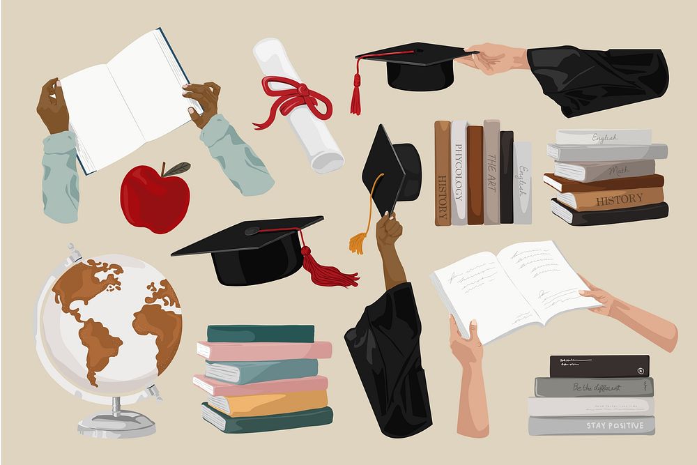 Education collection, set aesthetic illustration