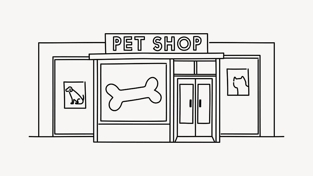 Pet shop front view doodle illustration vector