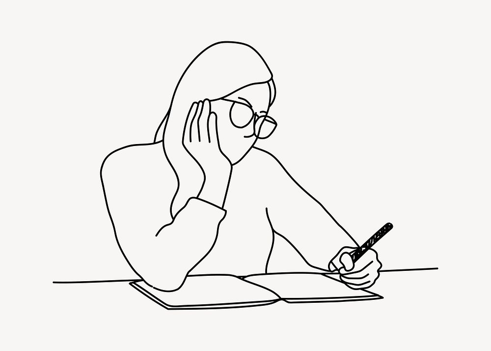 Woman writing doodle illustration vector