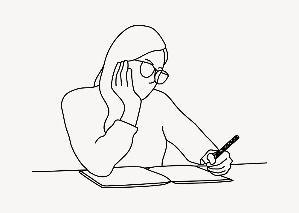 Woman writing doodle illustration design