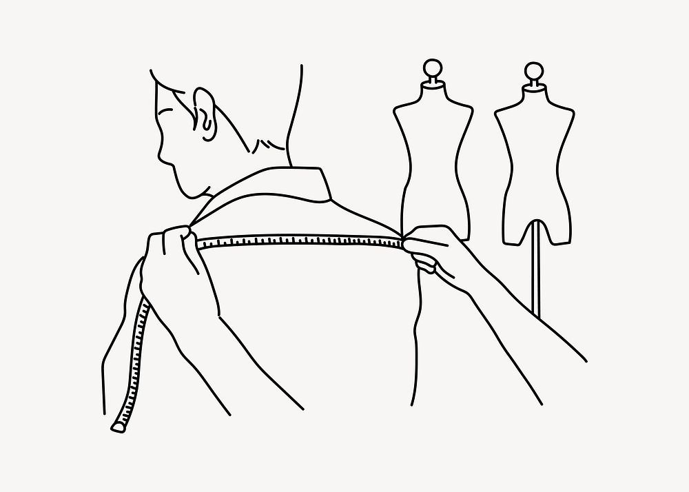 Tailor measuring customer doodle illustration vector