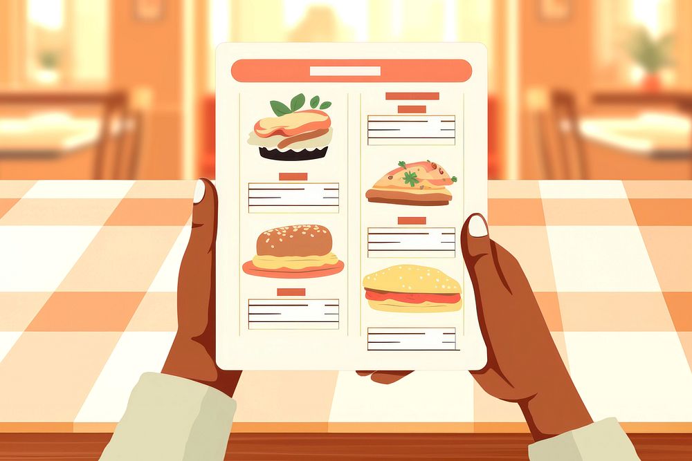 Menu, ordering in a restaurant aesthetic vector illustration