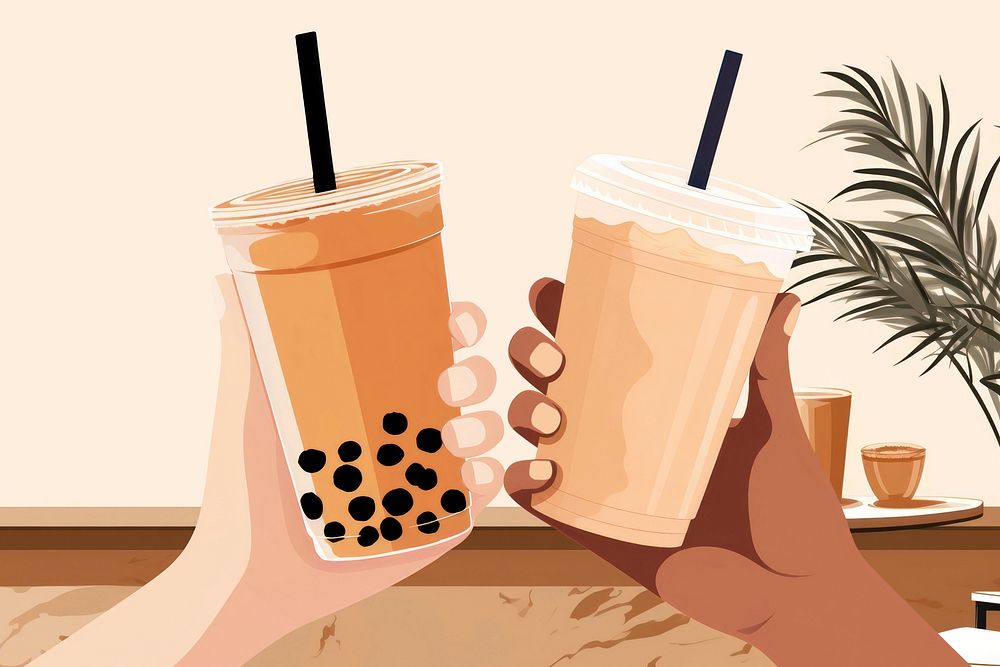 Drinking bubble tea aesthetic vector illustration