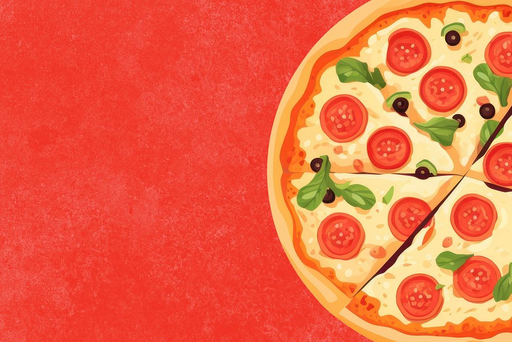 Pizza on red background aesthetic vector illustration