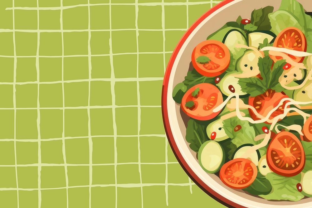 Green salad on green background aesthetic vector illustration