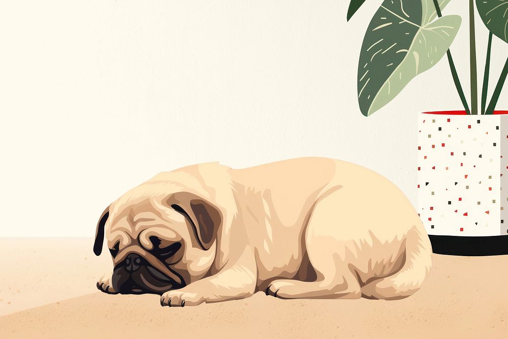 Sad pug dog aesthetic vector illustration