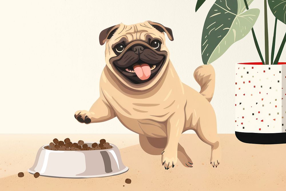 Happy pug dog aesthetic vector illustration