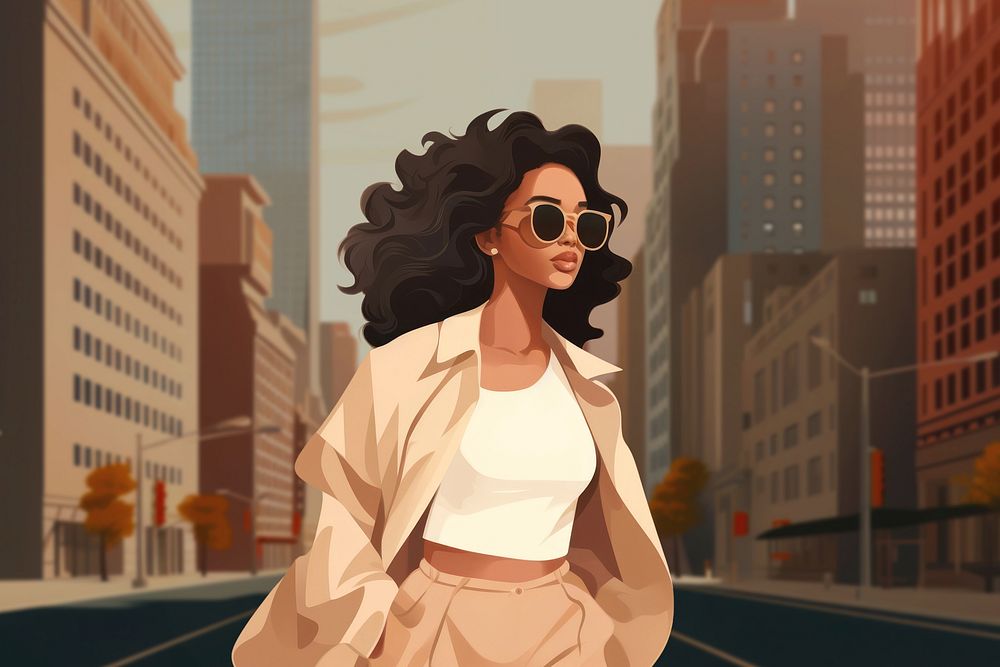 Fashionable woman wearing sunglasses, aesthetic illustration remix