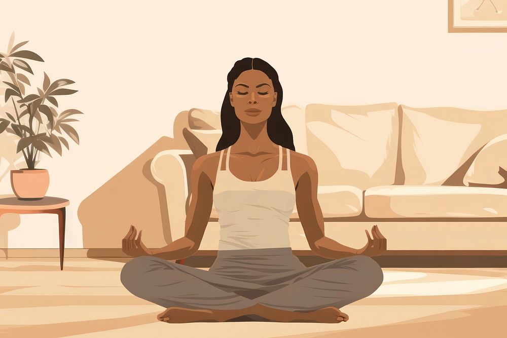 Yoga woman meditating, aesthetic illustration remix