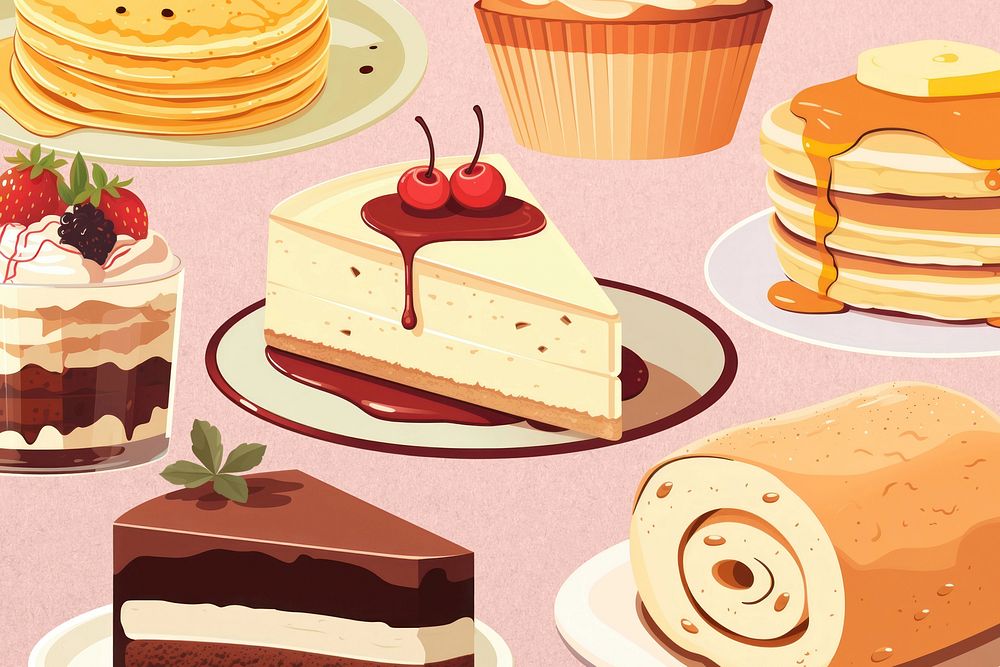 Delicious desserts, aesthetic illustration remix