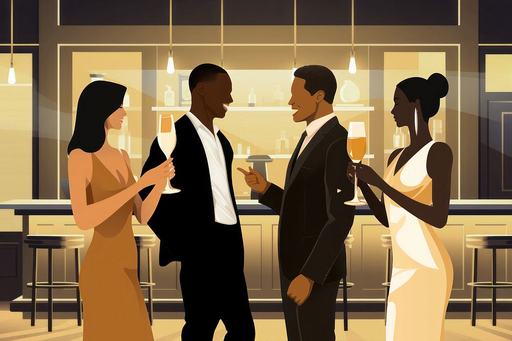 Business people networking, aesthetic illustration remix