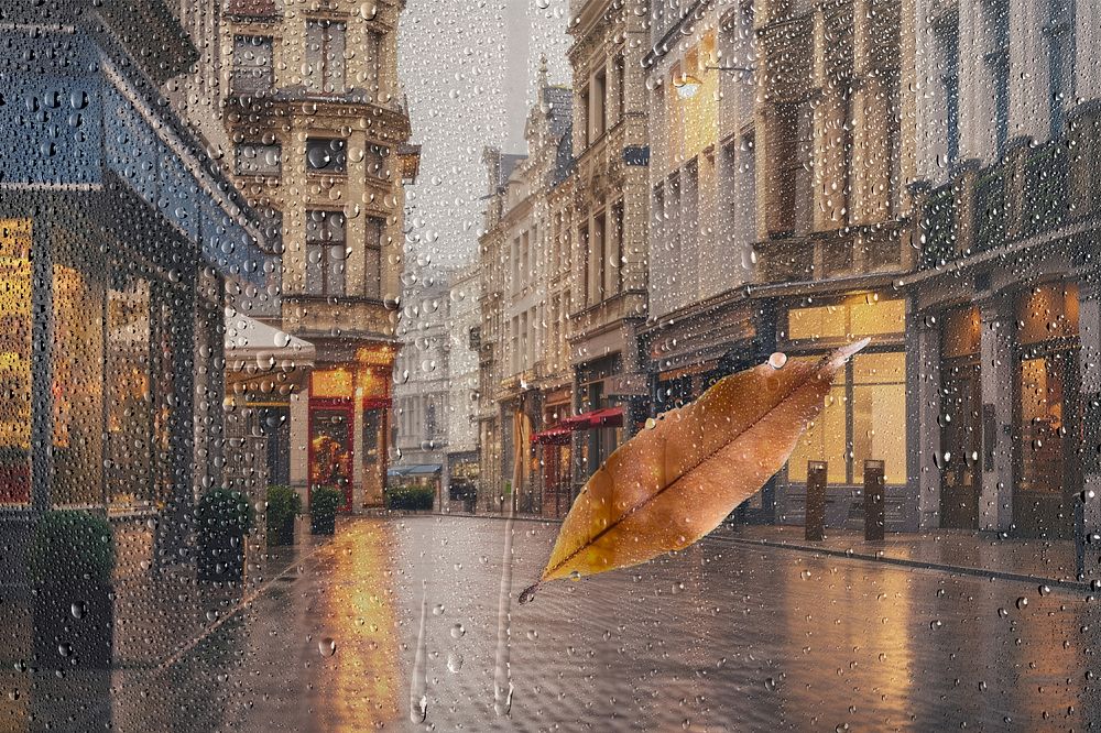 Europe city with rain effect