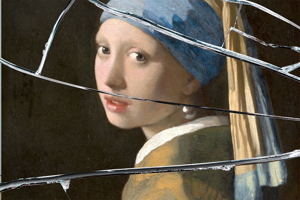 Girl with a Pearl Earring painting with broken glass effect