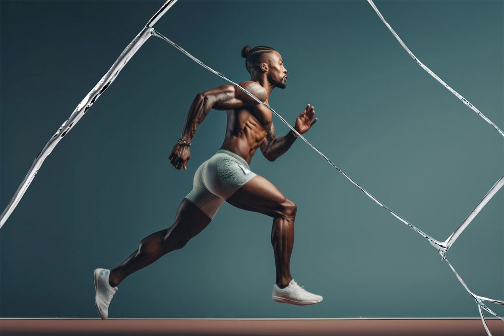 African American runner with broken glass effect