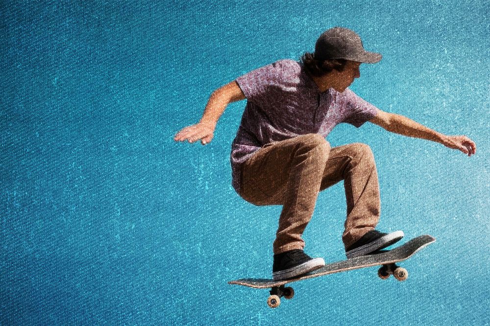 Man skateboarding with canvas textured