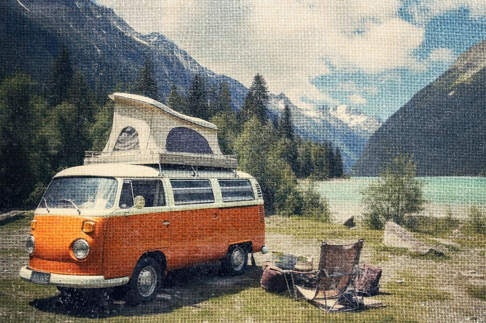 Camping van with canvas textured