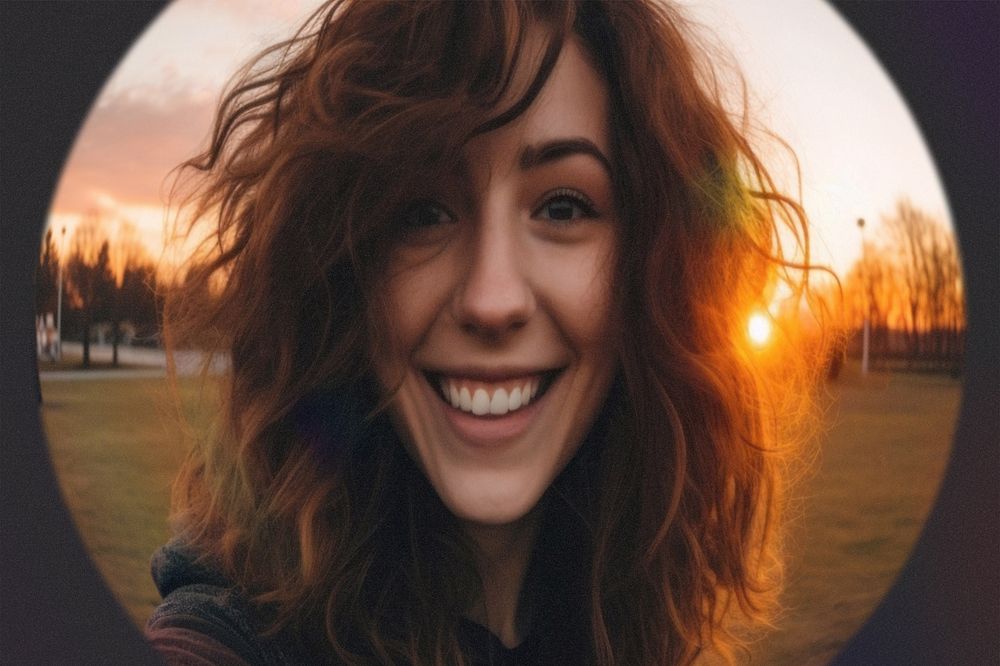 Woman selfie with fisheye effect