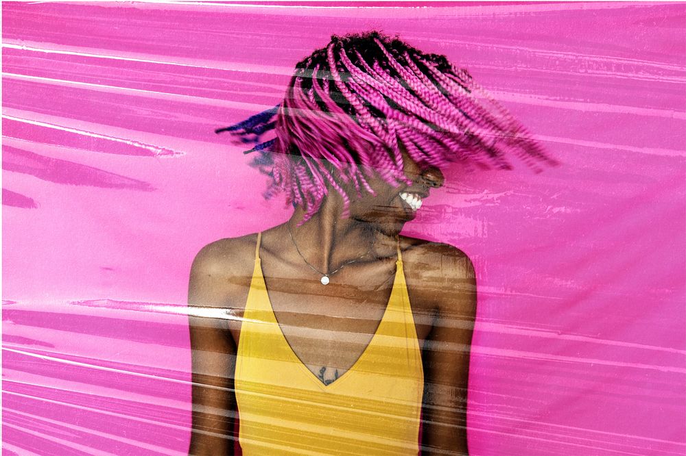 Colorful woman, plastic wrap effect