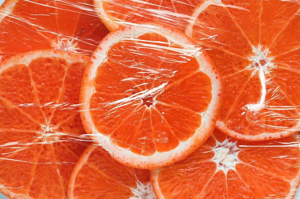 Orange slices, plastic film effect