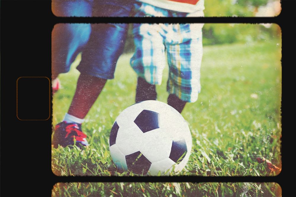 Child's football, film reel effect