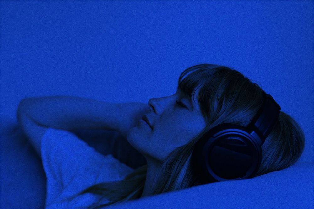 Headphone music, blue photo filter