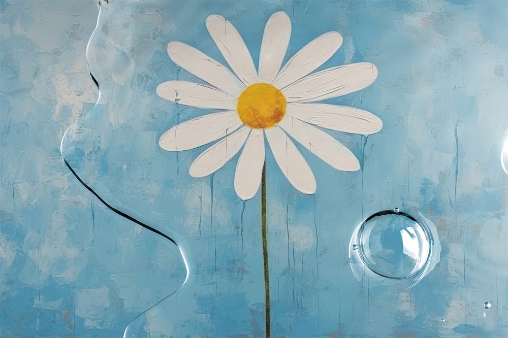 Daisy flower illustration with water overlay effect