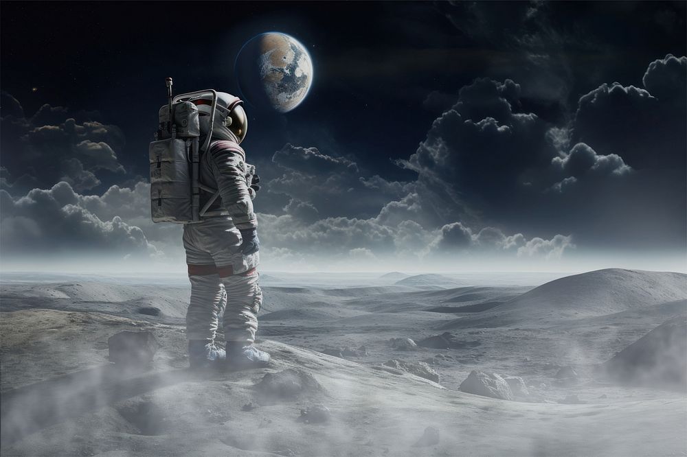 Astronaut on a moon with mist effect