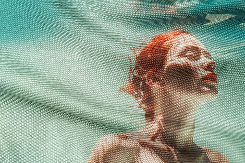 Woman swimming with fabric effect