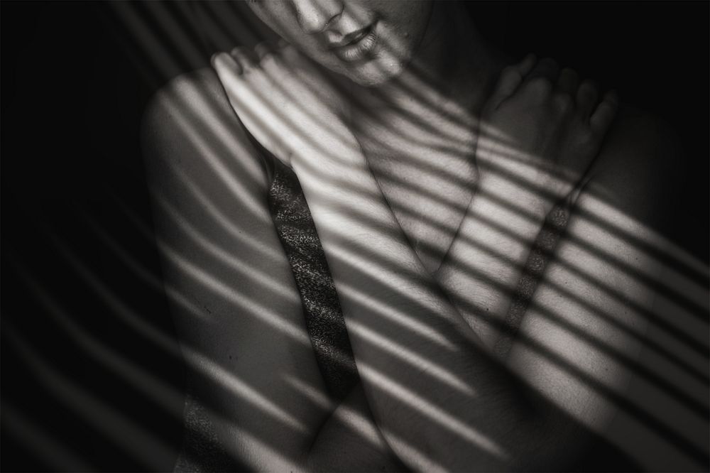 Aesthetic woman portrait, natural light shadow