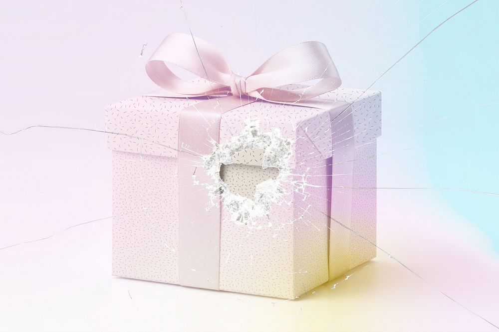 White gift box with broken glass effect