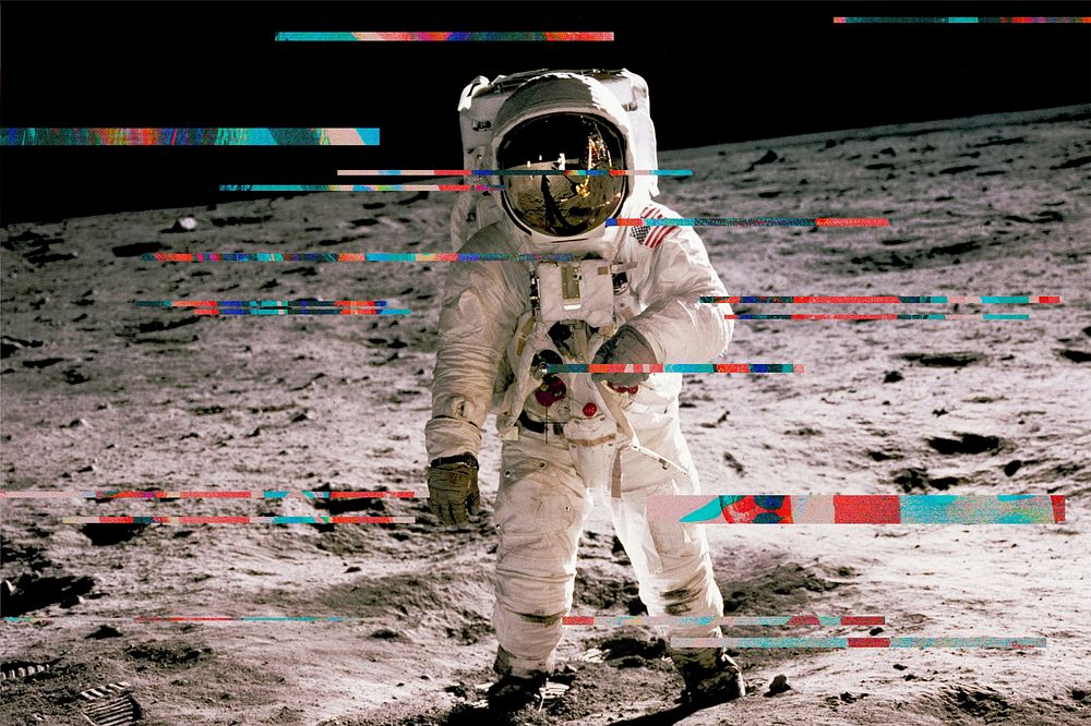 Astronaut on the moon with glitch effect
