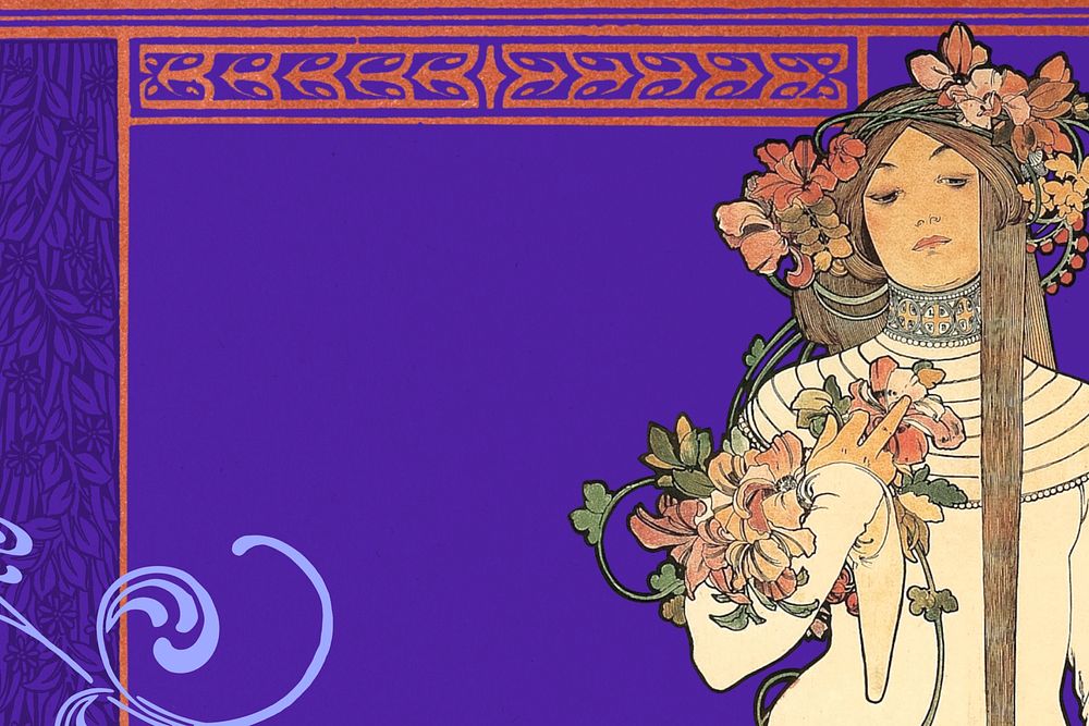 The Trappistine frame background, Alphonse Mucha's famous artwork. Remixed by rawpixel.