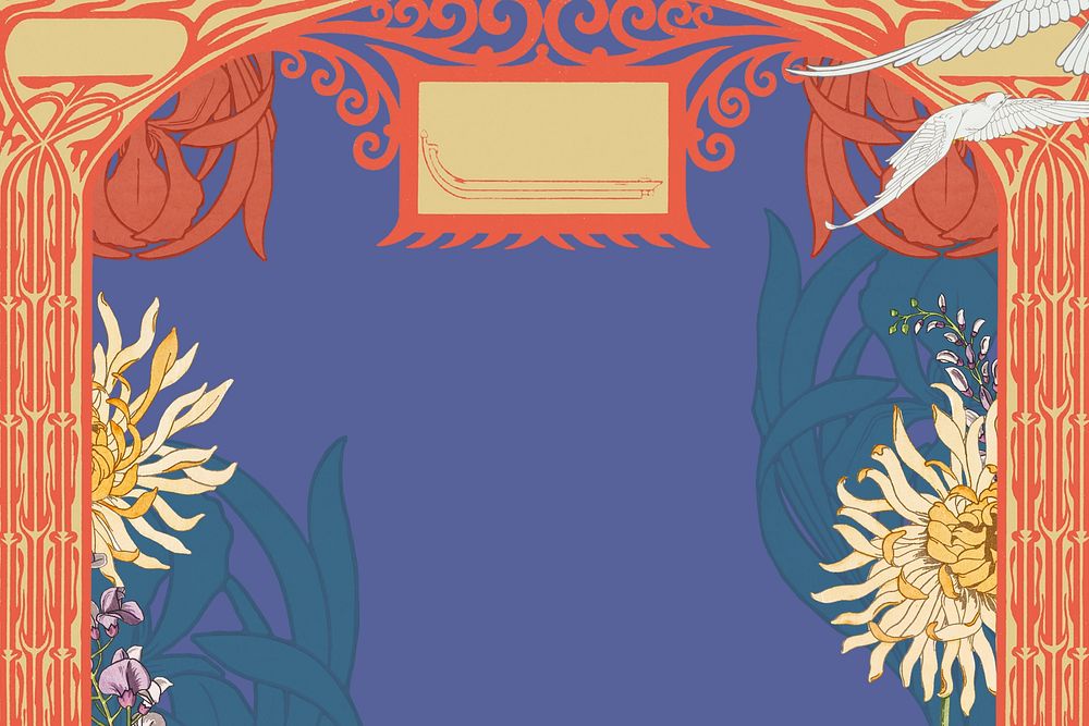 Art nouveau frame background, vintage flower illustration. Remixed by rawpixel.