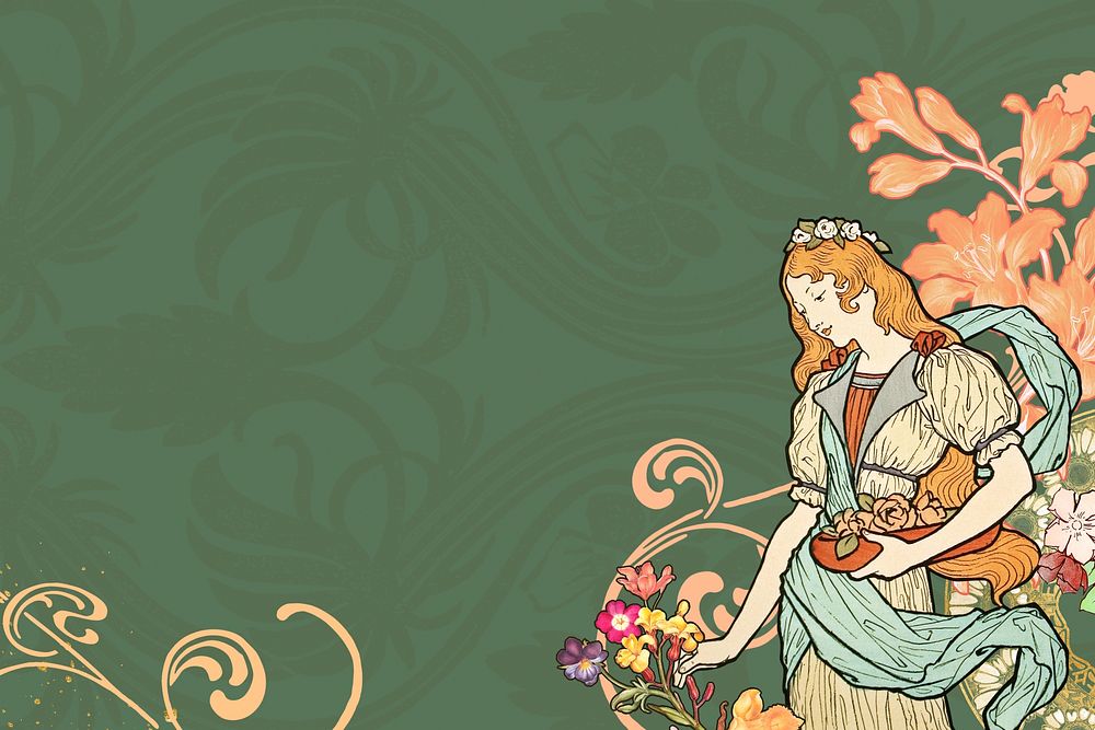 Eug&egrave;ne Grasset's woman background, vintage art nouveau illustration. Remixed by rawpixel.