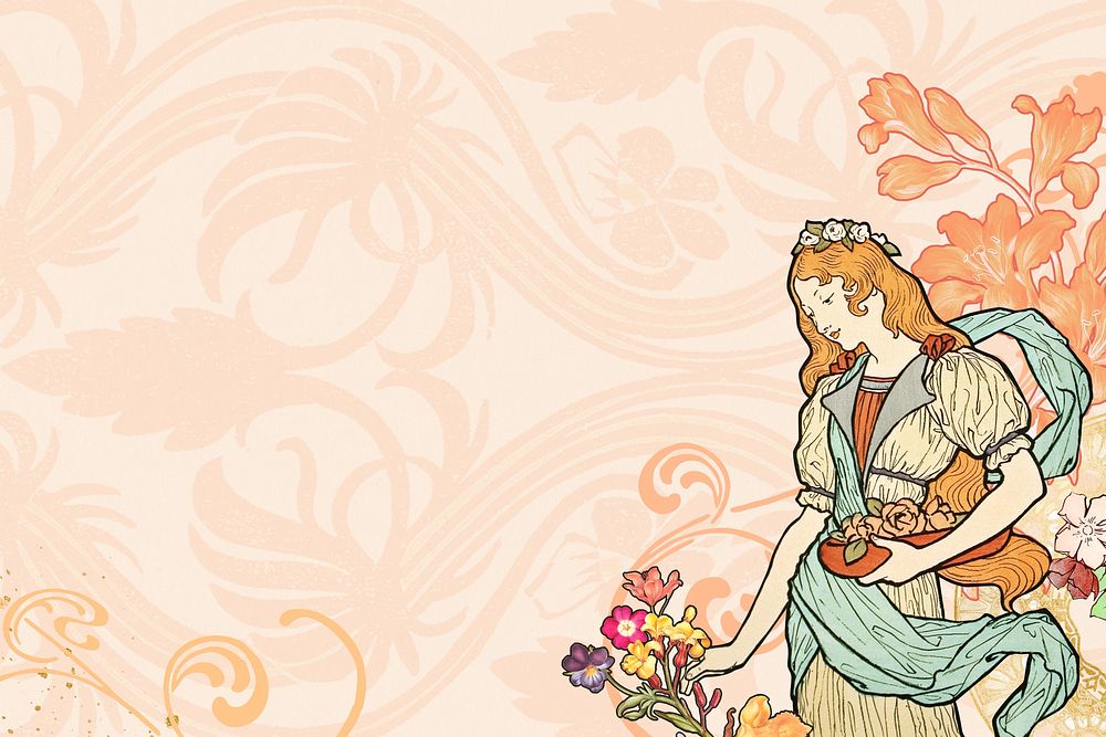 Eug&egrave;ne Grasset's woman background, vintage art nouveau illustration. Remixed by rawpixel.