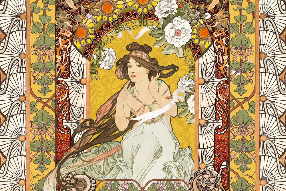 Alphonse Mucha's Music, art nouveau woman illustration. Remixed by rawpixel.