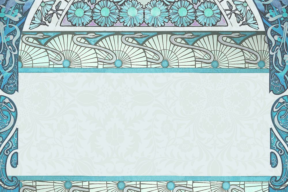 Blue ornate flower frame background, art nouveau illustration. Remixed by rawpixel.