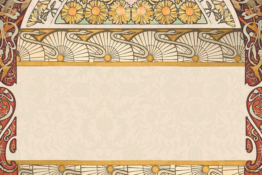 Yellow ornate flower frame background, art nouveau illustration. Remixed by rawpixel.