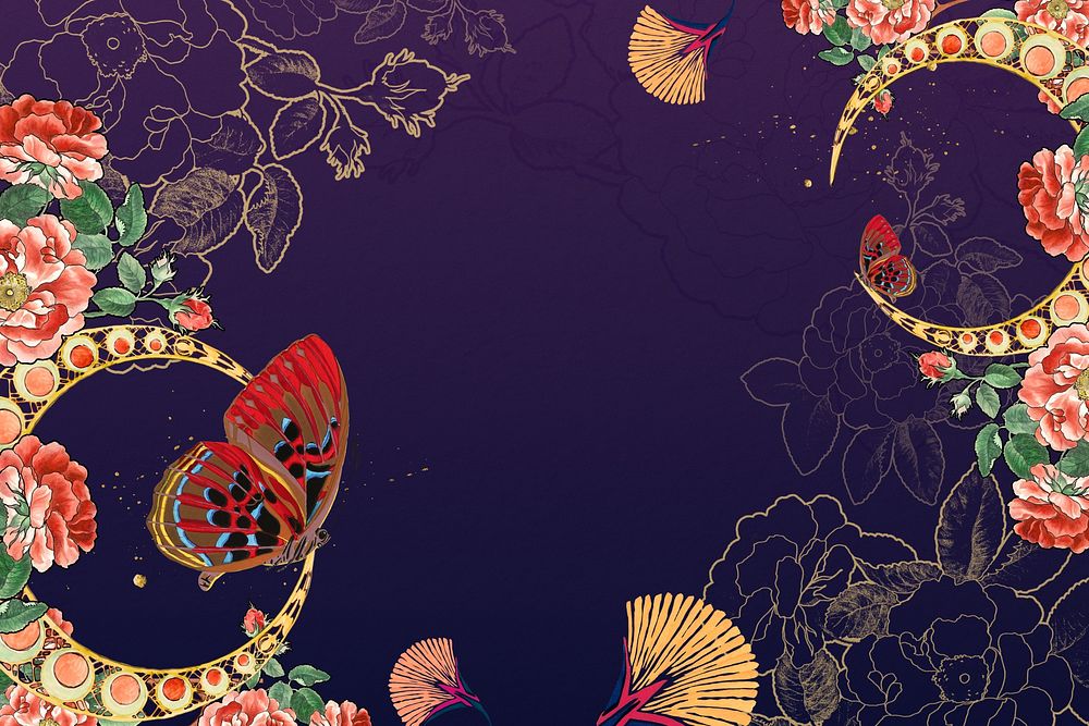 Vintage floral butterfly background, dark blue design. Remixed by rawpixel.