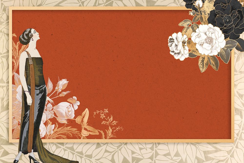 1920s woman fashion frame background, George Barbier's famous illustration. Remixed by rawpixel.