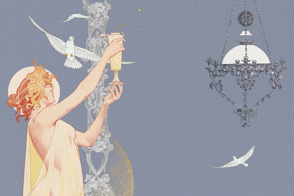 Woman and bird background, vintage illustration by Absinthe Robette. Remixed by rawpixel.