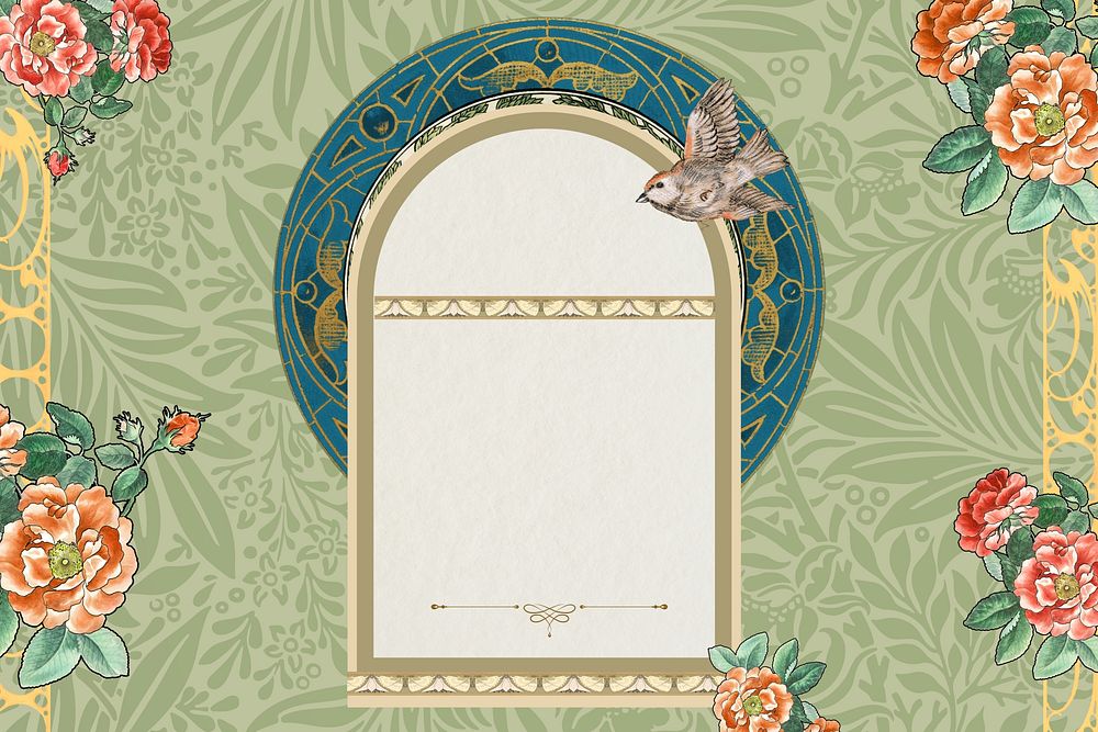 Floral frame background, botanical  art nouveau illustration. Remixed by rawpixel.