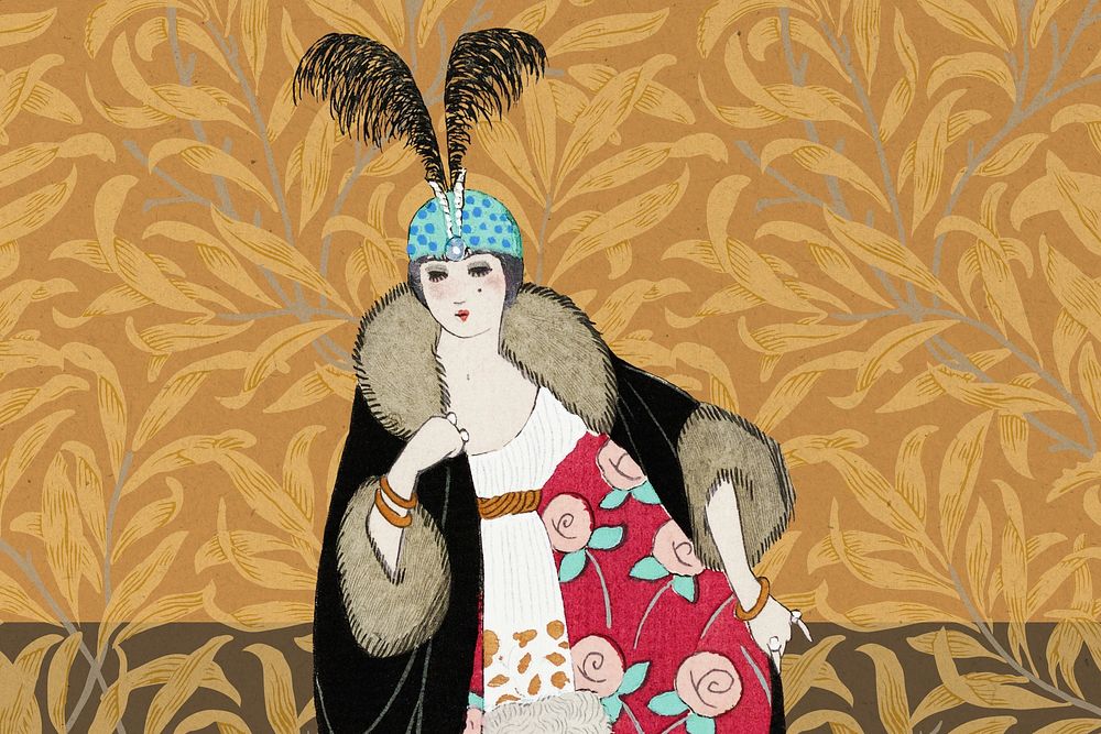 19th century woman, George Barbier's fashion illustration. Remixed by rawpixel.