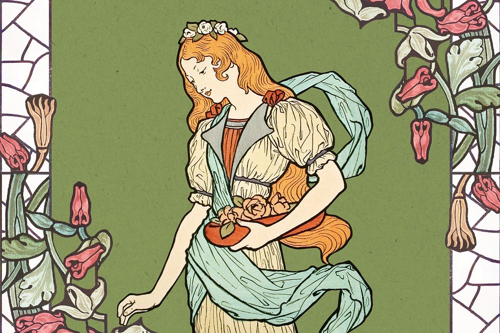 Eug&egrave;ne Grasset's woman, vintage art nouveau illustration. Remixed by rawpixel.