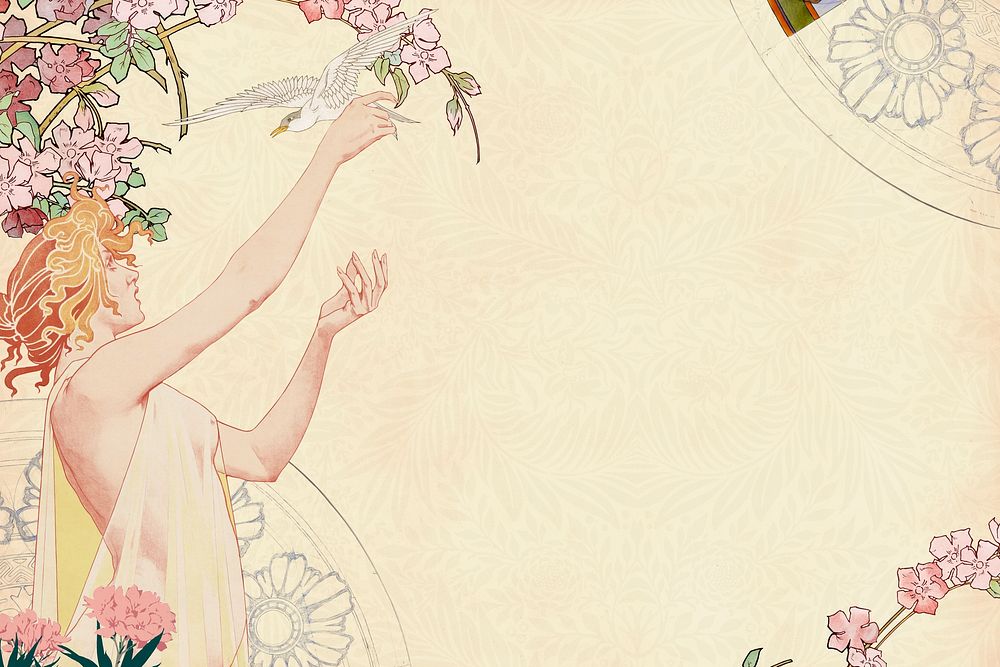 Woman and bird background, vintage illustration by Absinthe Robette. Remixed by rawpixel.