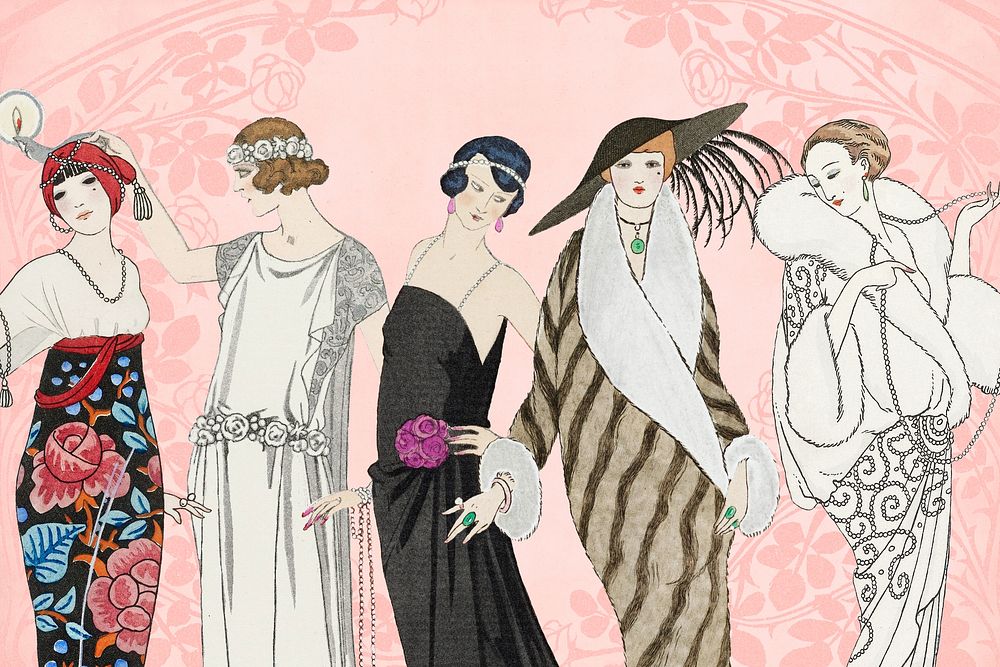 George Barbier's women, vintage fashion illustration. Remixed by rawpixel.