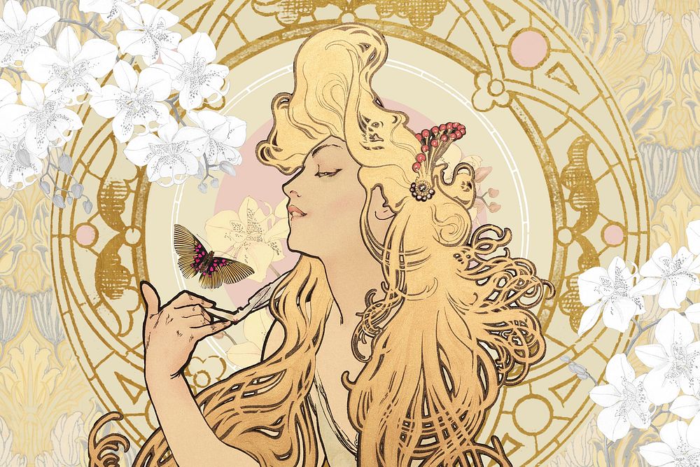 Alphonse Mucha's woman, art nouveau vintage illustration. Remixed by rawpixel.