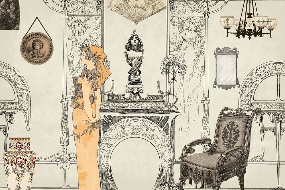 Vintage woman, art nouveau illustration by William Martin Johnson. Remixed by rawpixel.