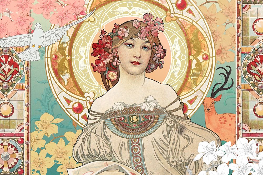 Alphonse Mucha's woman, art nouveau vintage illustration. Remixed by rawpixel.