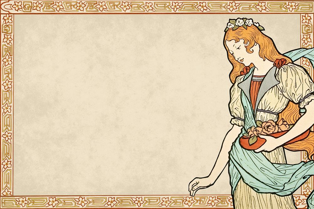 Eugène Grasset's woman frame background, vintage art nouveau illustration. Remixed by rawpixel.